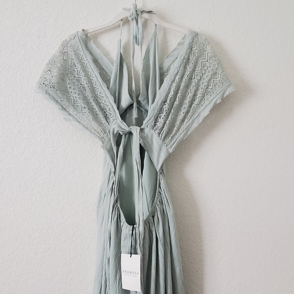 Promesa Saving Grace Sage Green High Low Above Knee Boho Halter Dress S Feminine - Picture 7 of 15